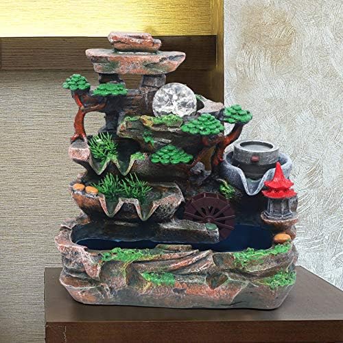KONGKUNI Tabletop Waterfall Fountain with LED Light and Pump