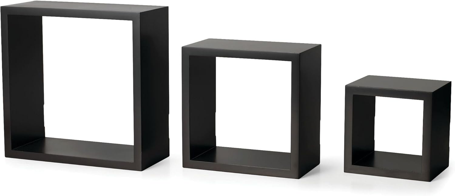 Melannco Set of 3 Floating Square Wood Shelves - Espresso