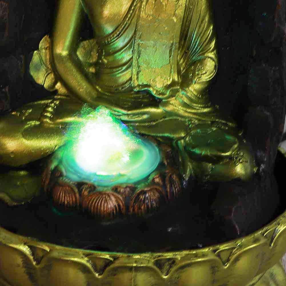 Tabletop Fountain with LED Light and Zen Buddha Statue