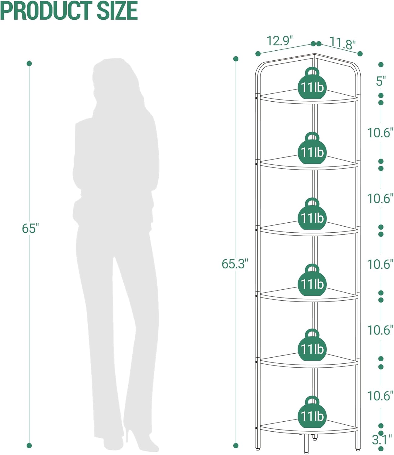 Corner Shelf Stand with 6 Tiers and Metal Frame