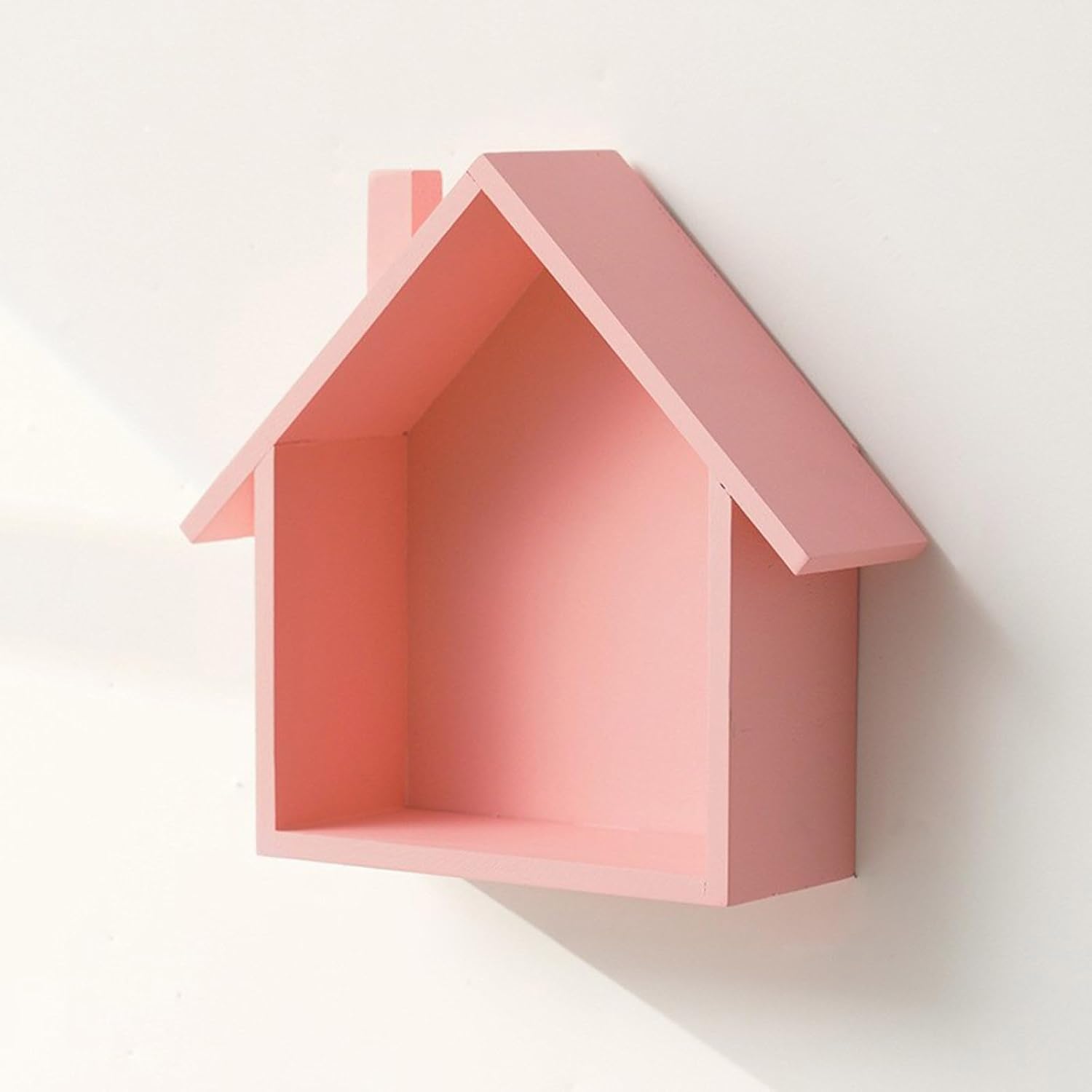 Colorful House Shaped Wooden Floating Shelf Pink