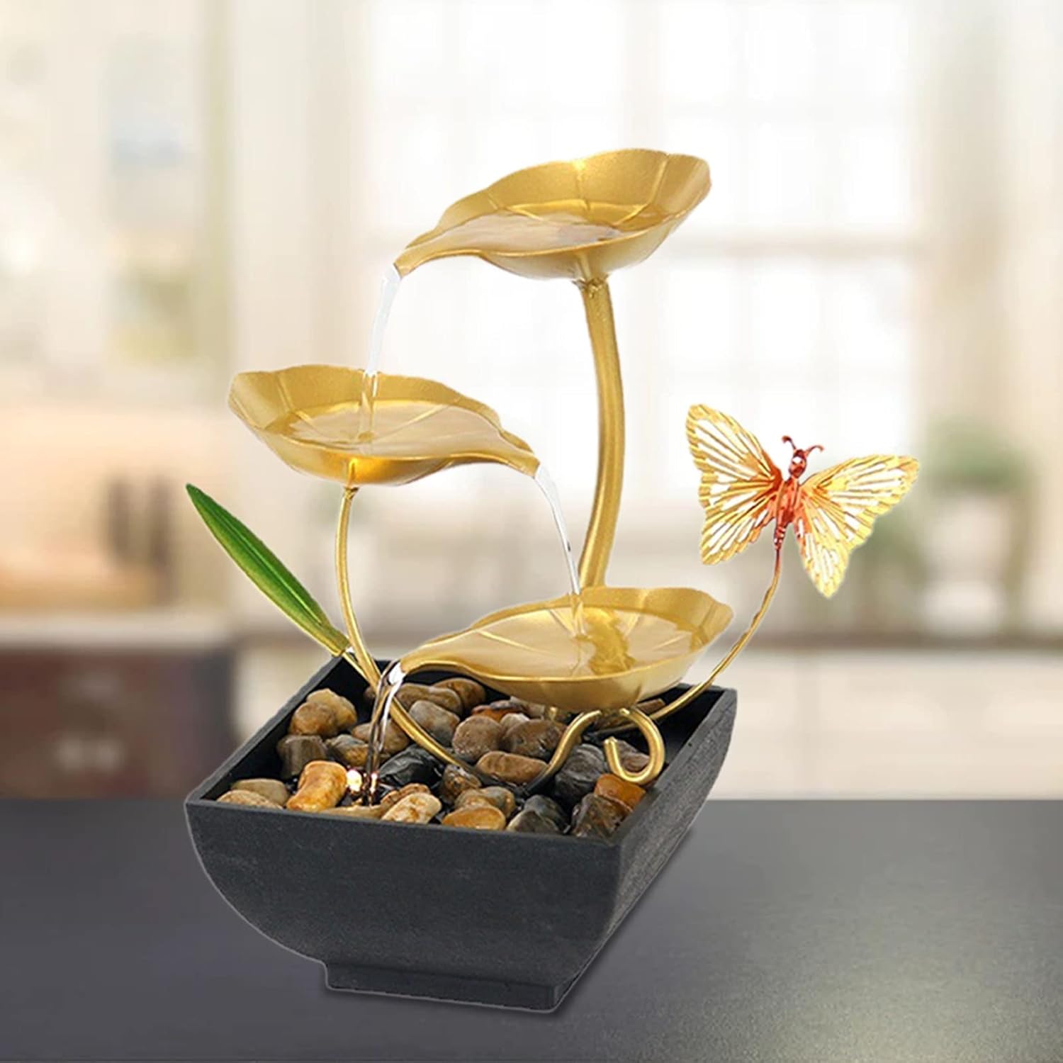 Tabletop Waterfall Fountain with LED Light and 3 Speed Pump
