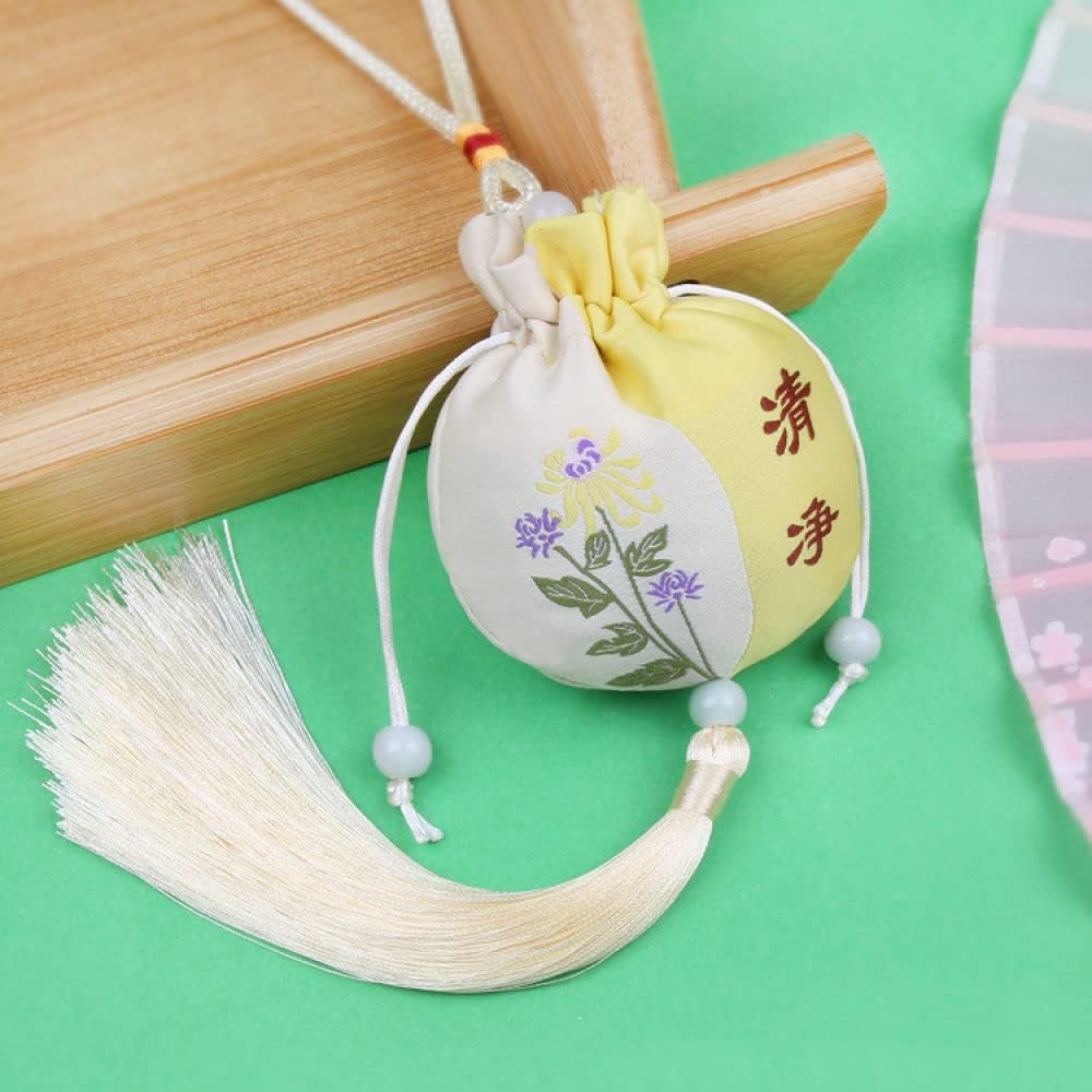 4 Pcs Drawstring Scent Bag with Brocade Design Yellow