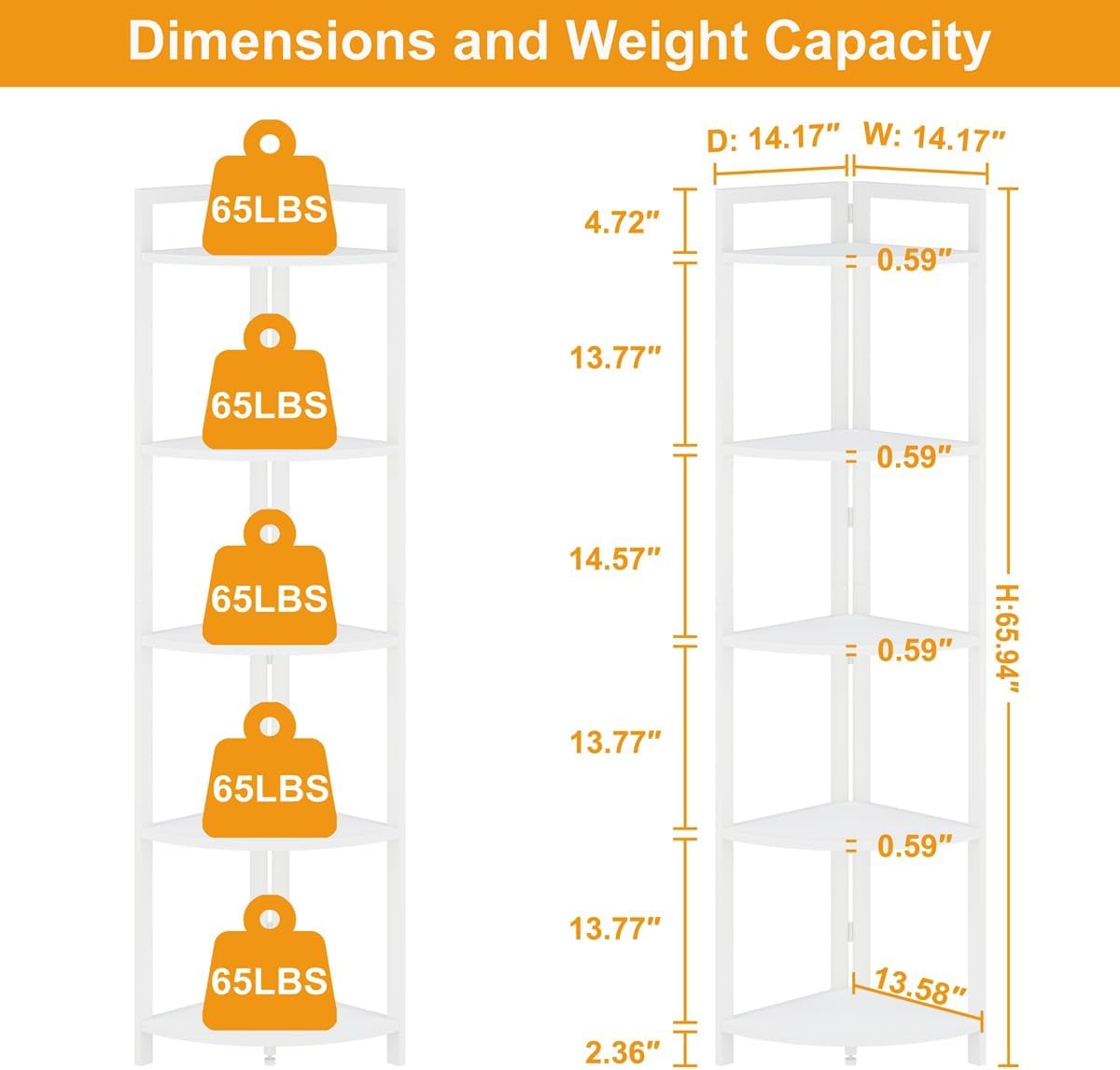 FATORRI Tall Corner Shelf 5 Tier Bookcase Stand