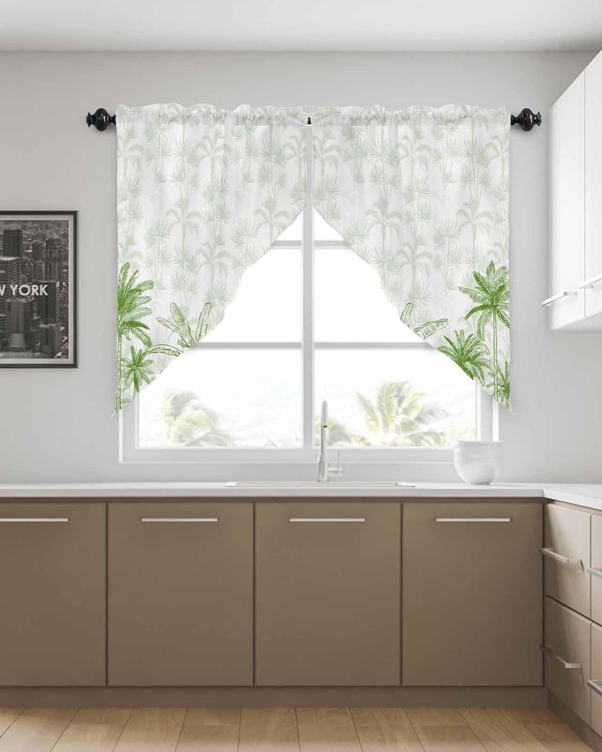 Green Palm Trees Swag Valances for Windows 36 Inch Set