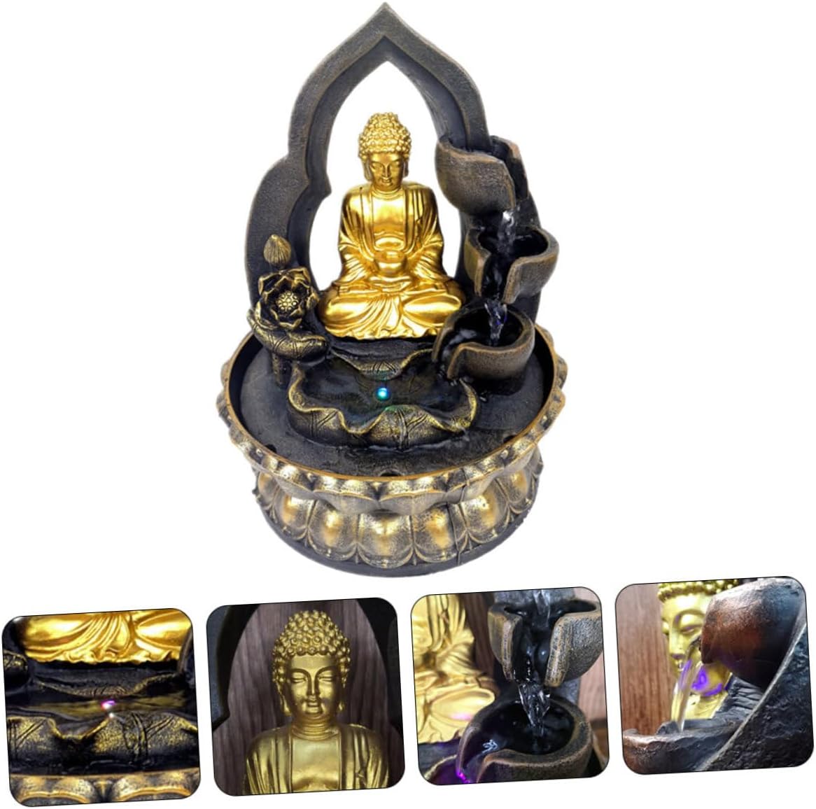Happyyami 110v Resin Buddha Waterfall Fountain Tabletop Decor
