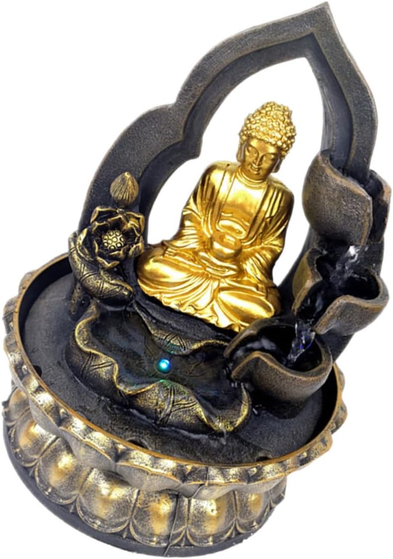 Happyyami 110v Resin Buddha Waterfall Fountain Tabletop Decor