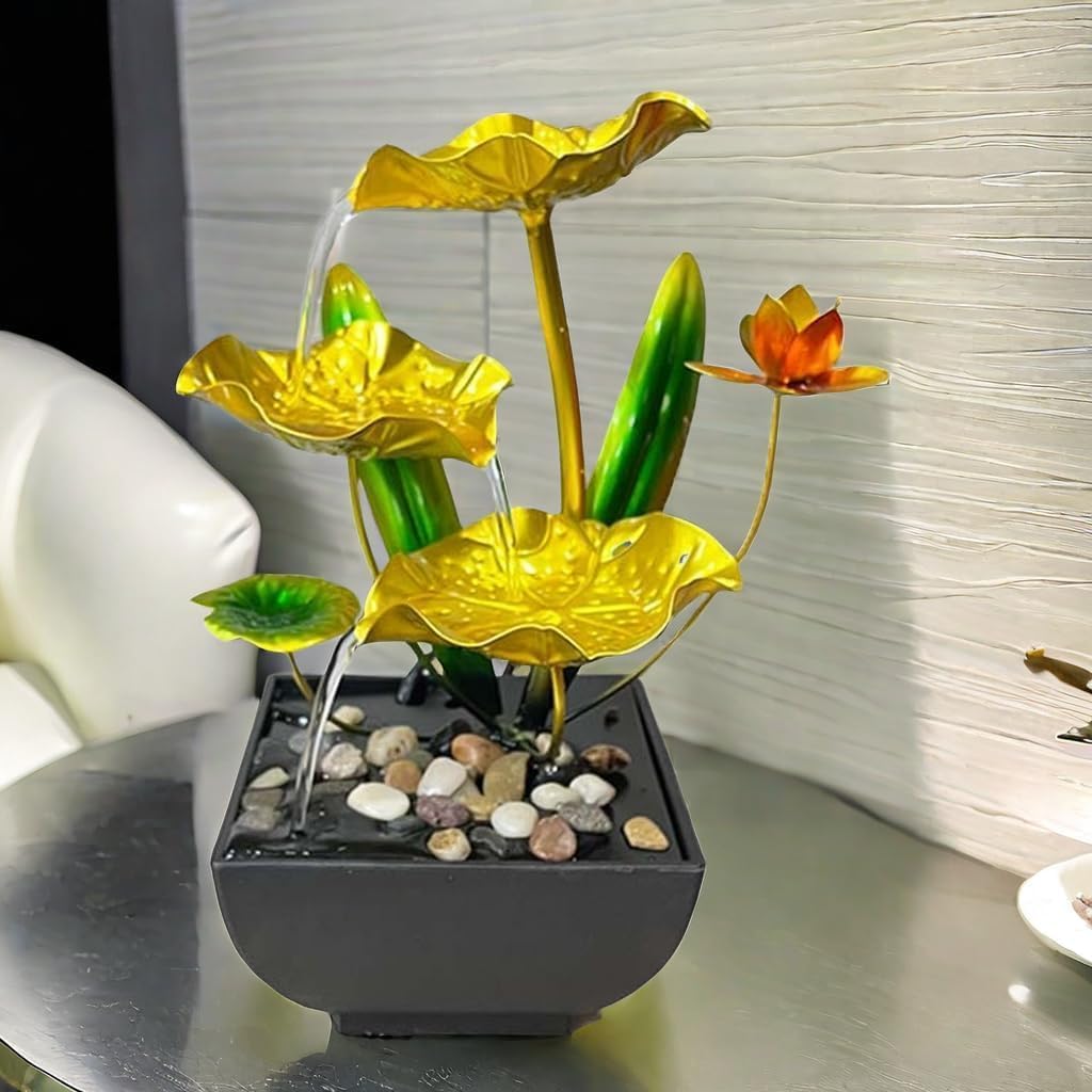 Mini Lotus Waterfall USB Tabletop Fountain with Rocks