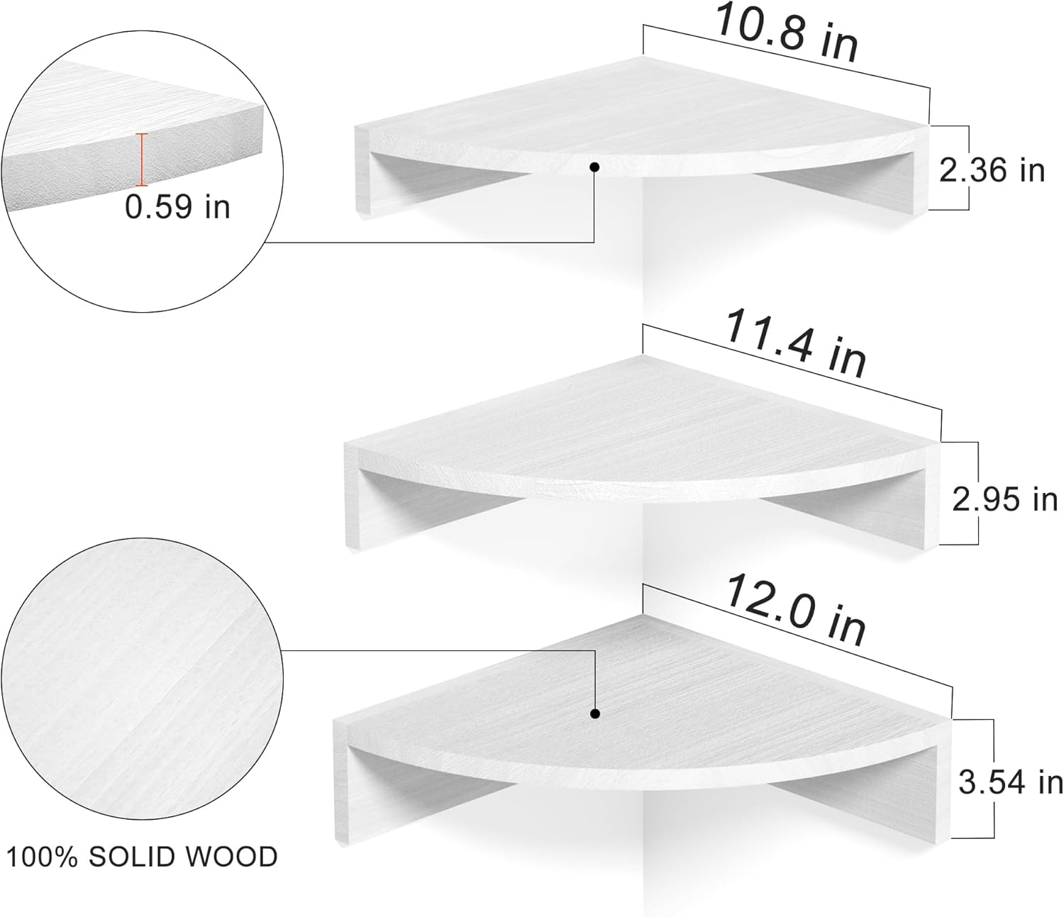 Alsonerbay White Corner Shelf Wall Mount Set of 3
