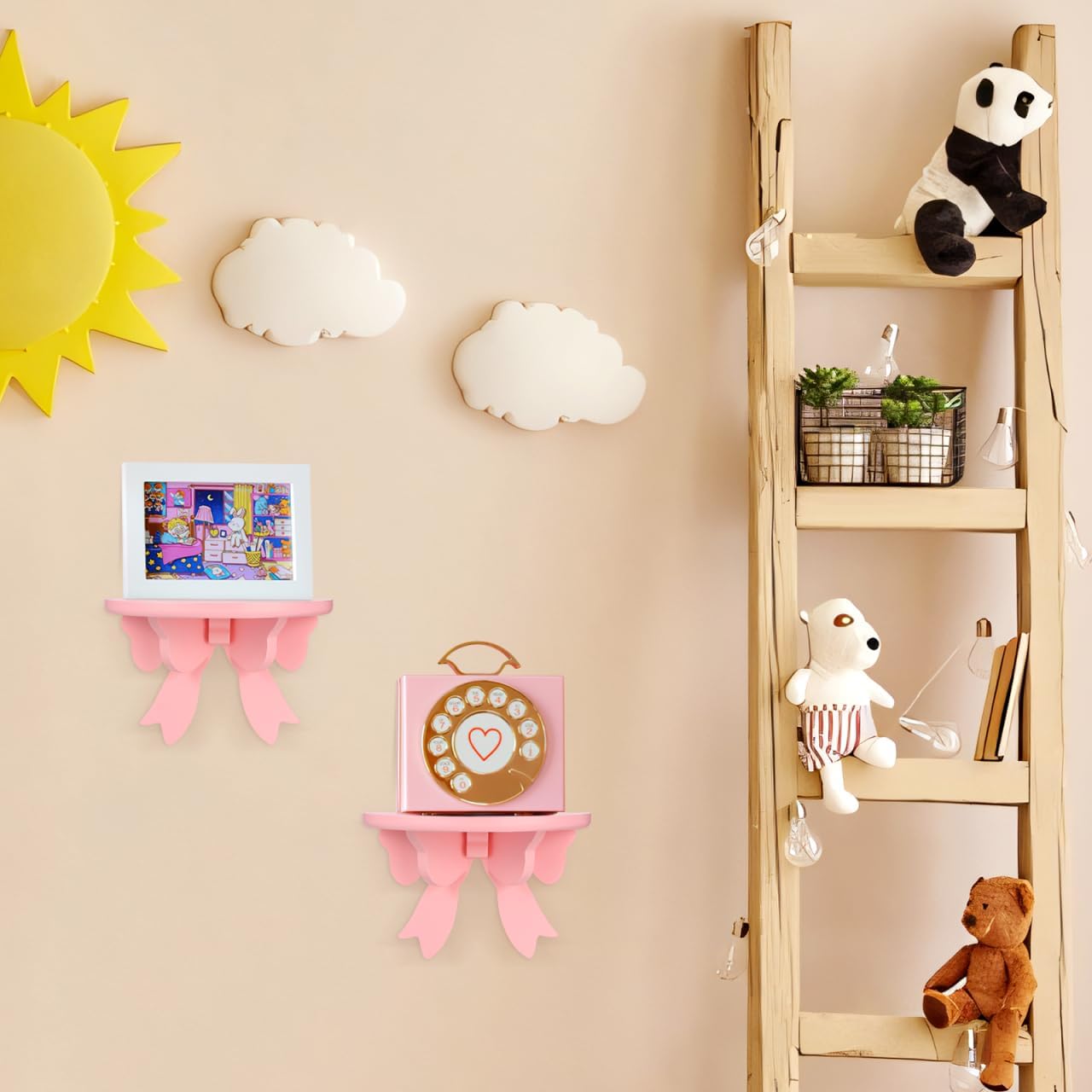DOITOOL Wooden Floating Shelf Wall Mounted Pink