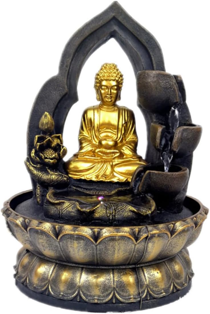 Happyyami 110v Resin Buddha Waterfall Fountain Tabletop Decor