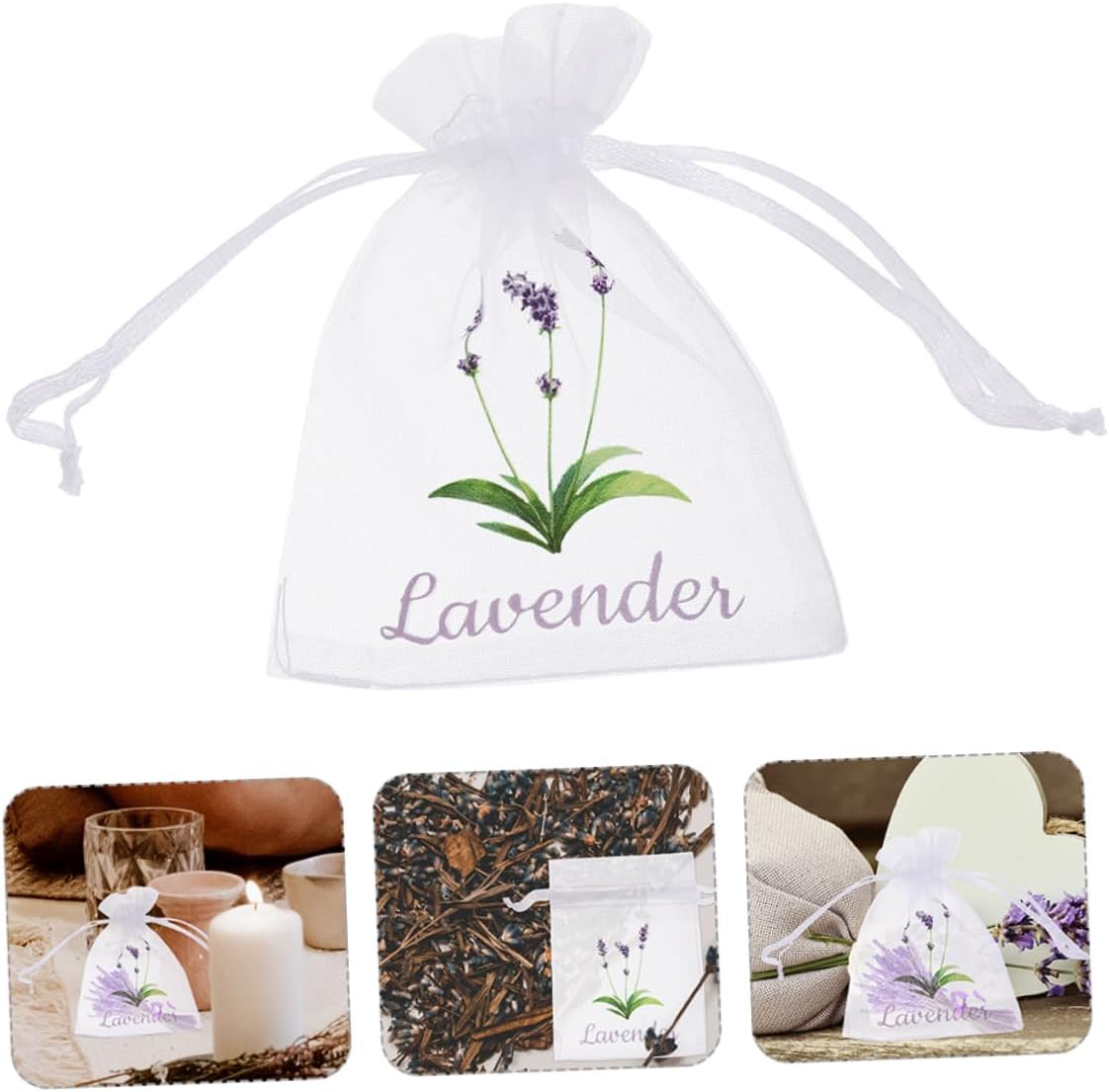Wakauto 50pcs Lavender Sachet Bags Drawstring Mesh Pouches for Dried Flowers Spices