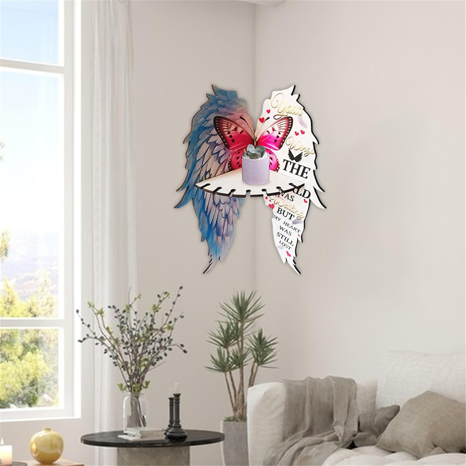 Pink Floating Corner Shelf with Butterfly Design