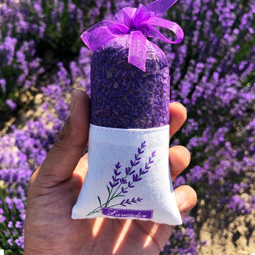Lavender Sachet Bags - 12 Pack Refillable Organza Drawstring Pouches