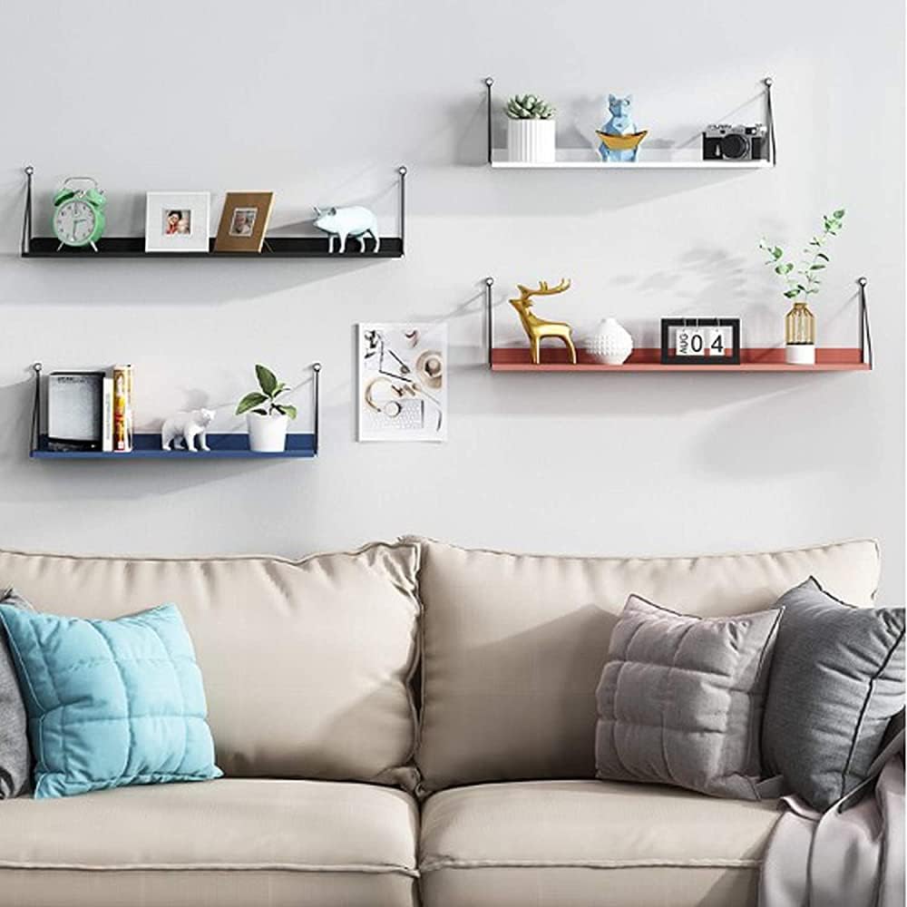 Red Decorative Metal Floating Wall Shelf