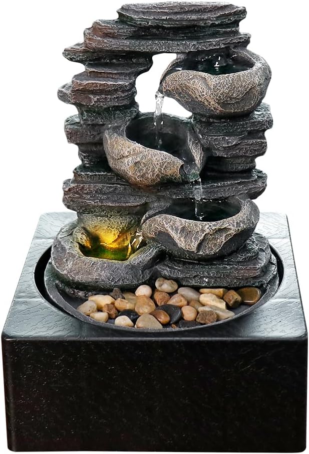 Natural Rock Tabletop Waterfall Fountain for Home Office Decor