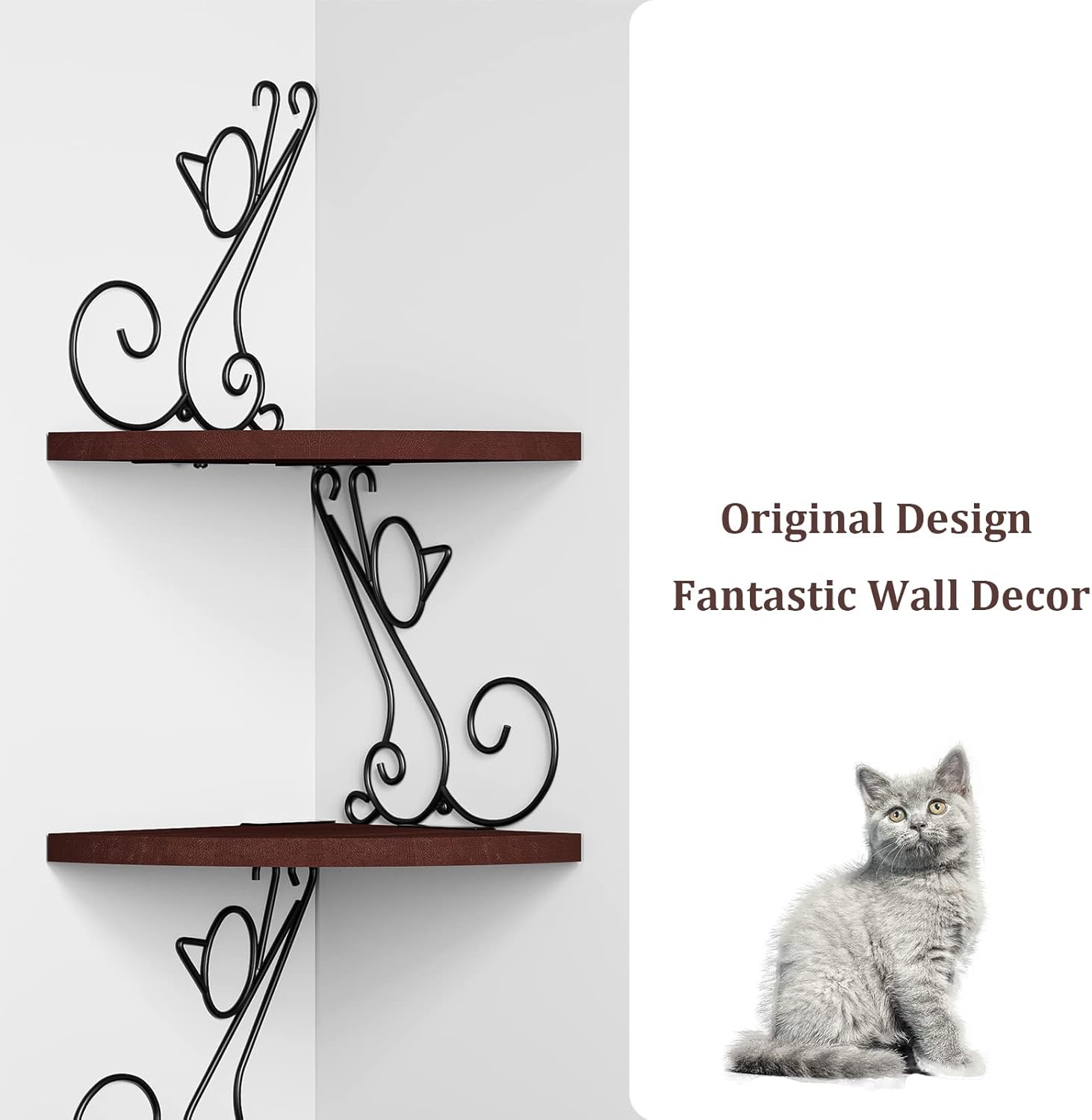 Alsonerbay 4 Tier Corner Wall Shelf with Walnut Finish