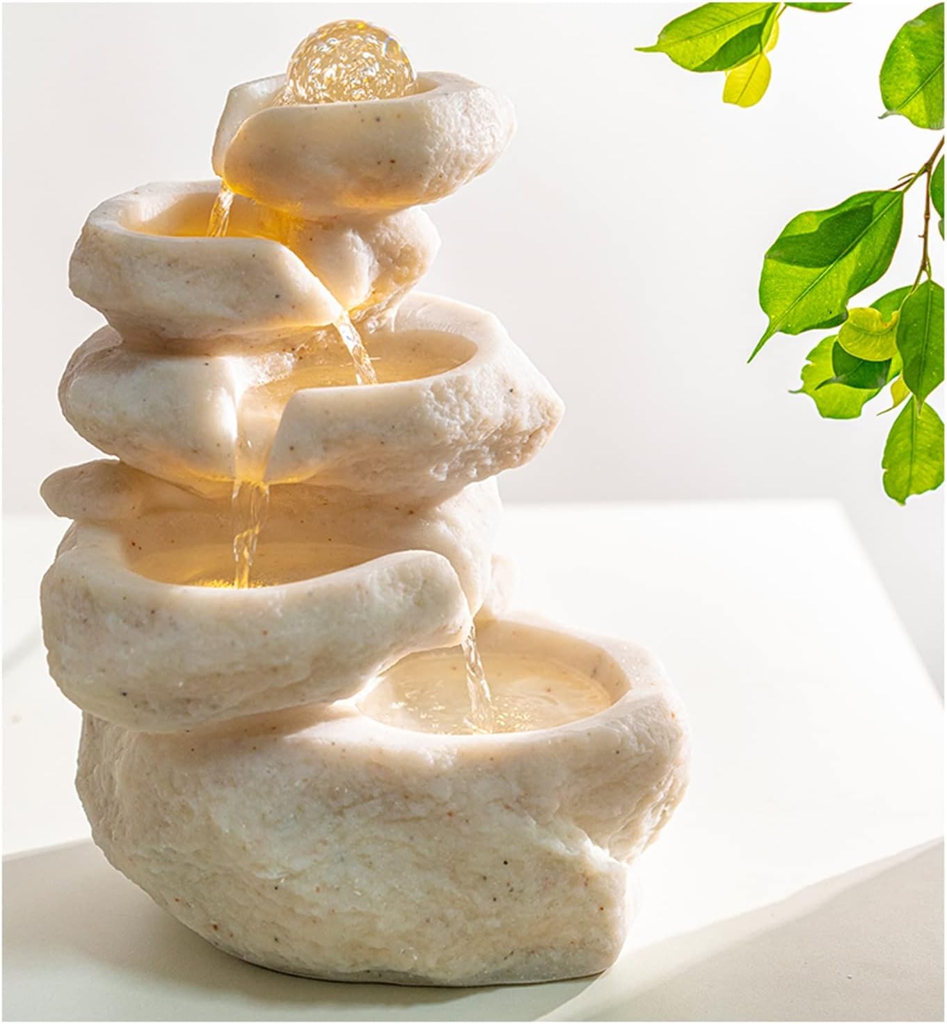 Waoceo Tabletop Fountain with LED Lights and Waterfall Design