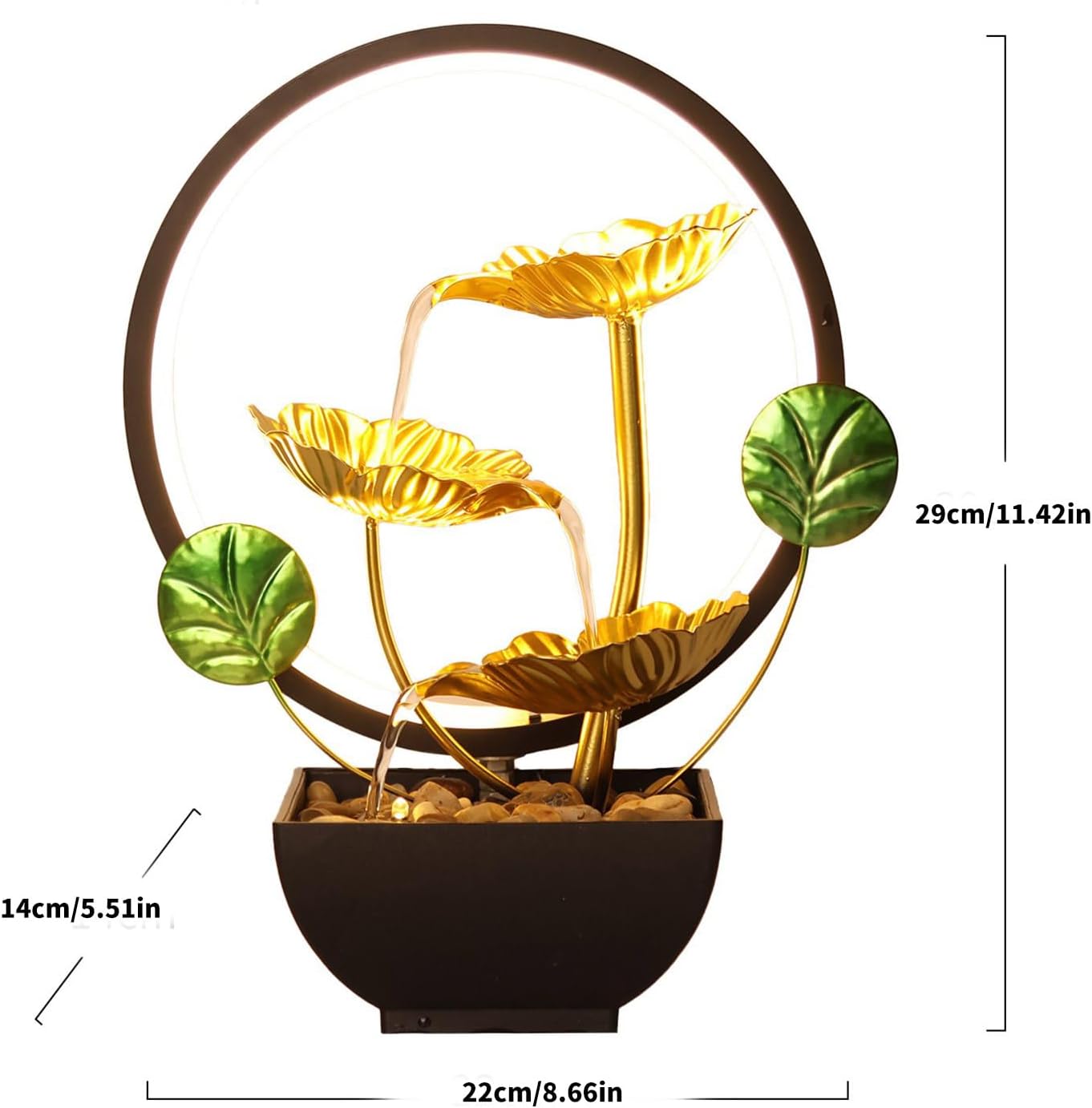 Elegant 3 Tiered Indoor Fountain with LED Light and Stones