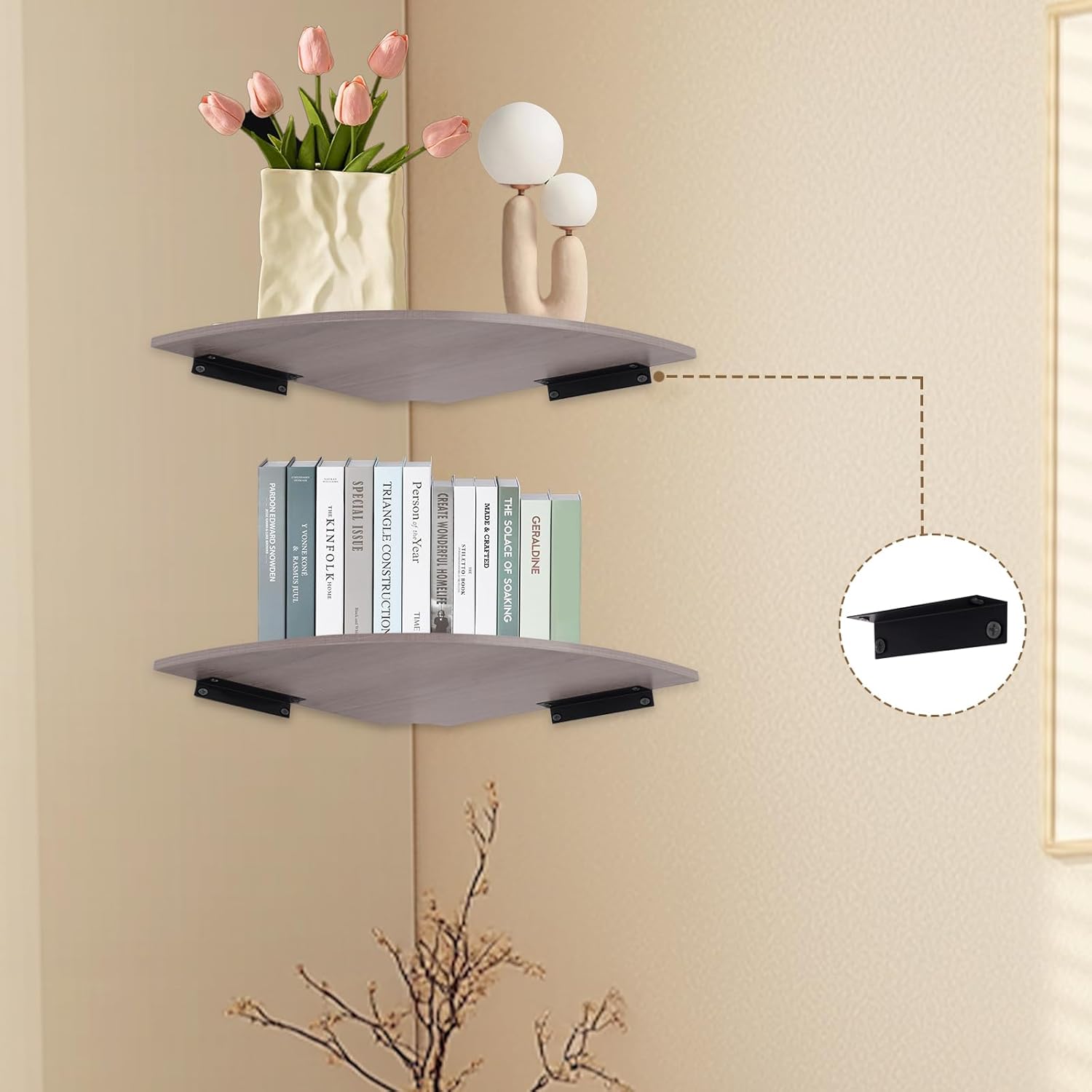 JJL Corner Wall Shelf Set of 2 Modern Floating Shelves