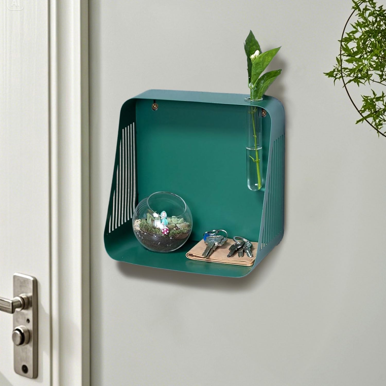 Mid-Century Modern Floating Wall Shelf Green Iron