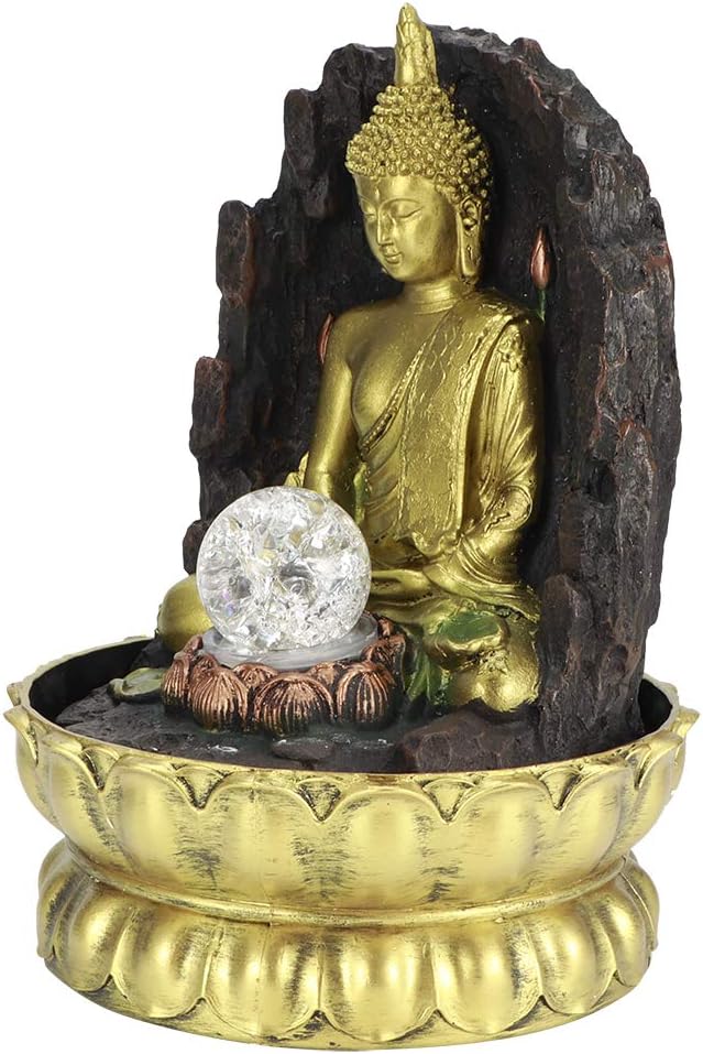 Tabletop Fountain with LED Light and Zen Buddha Statue