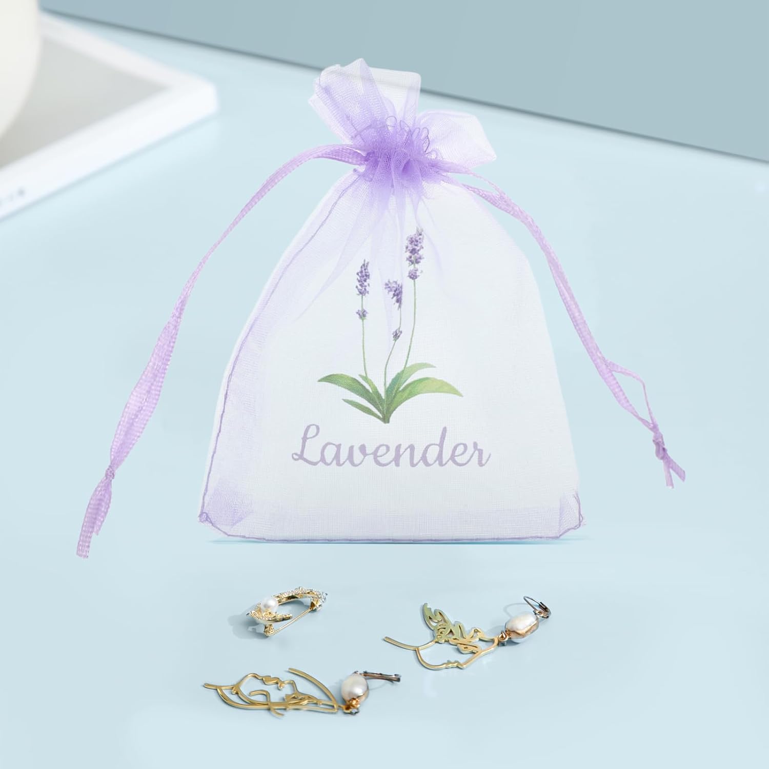 LOGOFUN 20PCS Lavender Sachet Drawstring Bags - Light Purple
