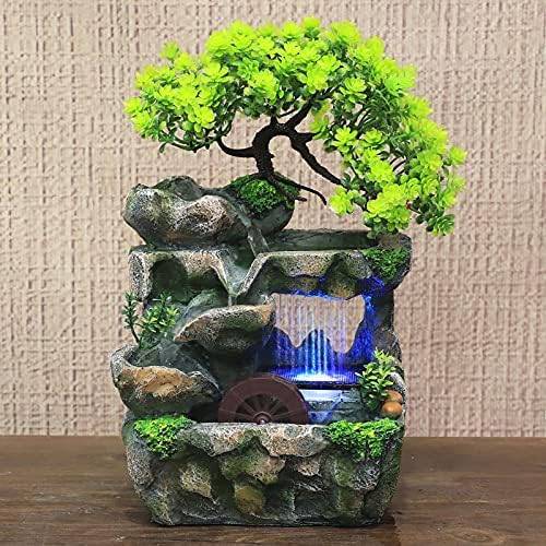 Desktop Water Fountain with LED Light Indoor Rockery Decor