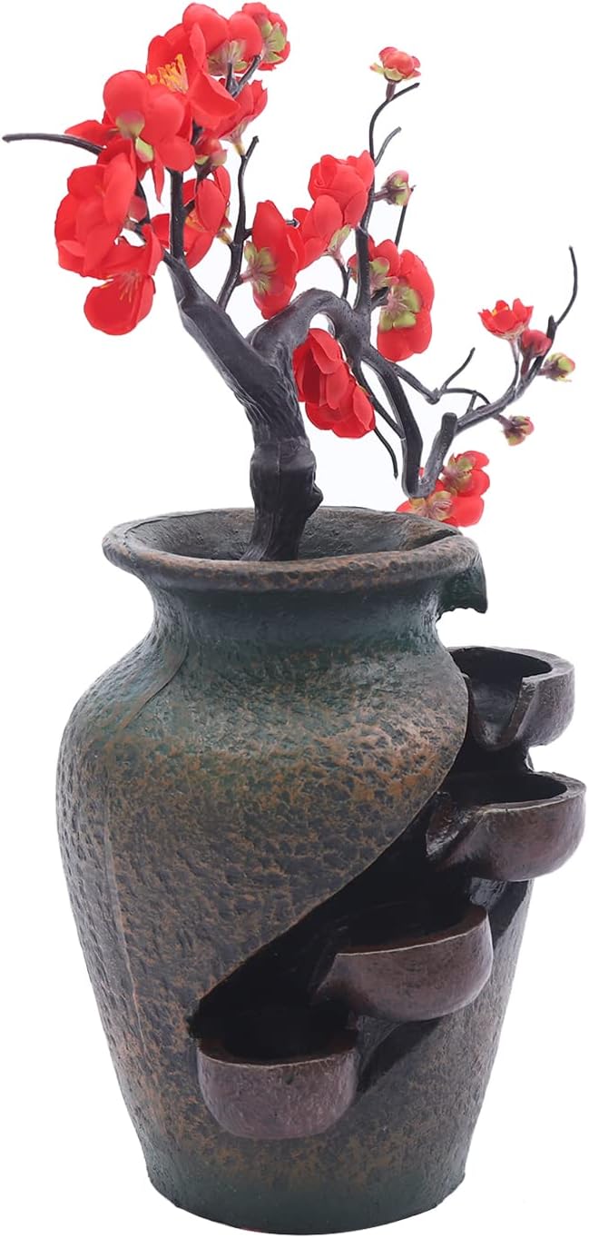 Decorative Indoor Tabletop Fountain with Simulation Tree Flowers