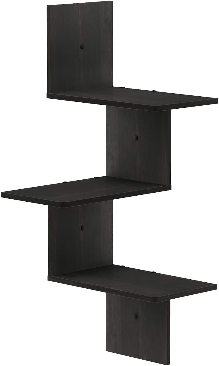 Furinno Rossi Wall Mounted Shelves 3 Tier Rectangle Espresso Black