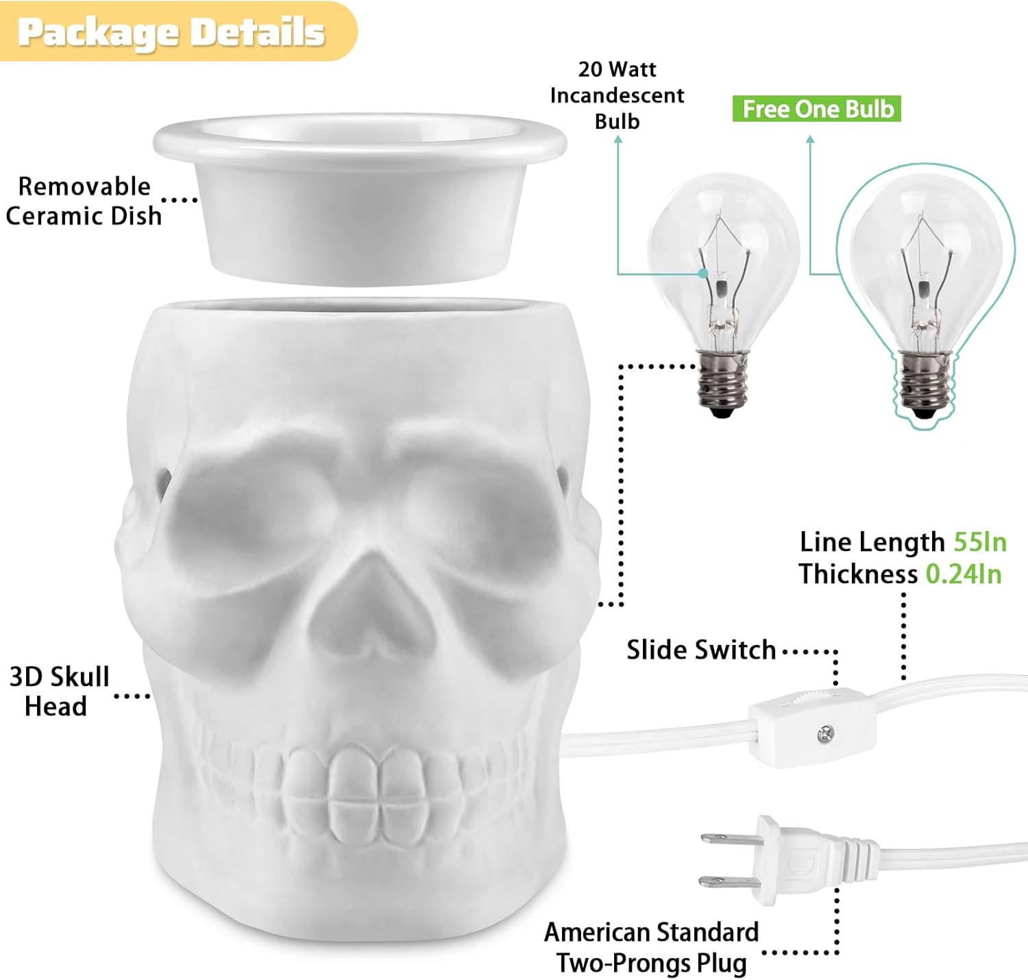 STAR MOON Halloween Wax Melt Warmer Ceramic Skull Decor