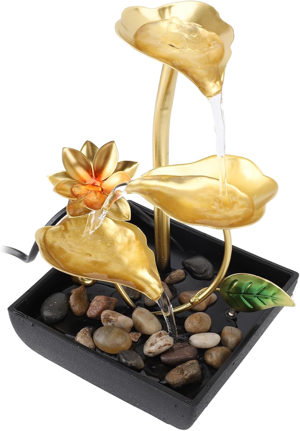 Zerodis Tabletop Waterfall Fountain with LED Light and Adjustable Flow