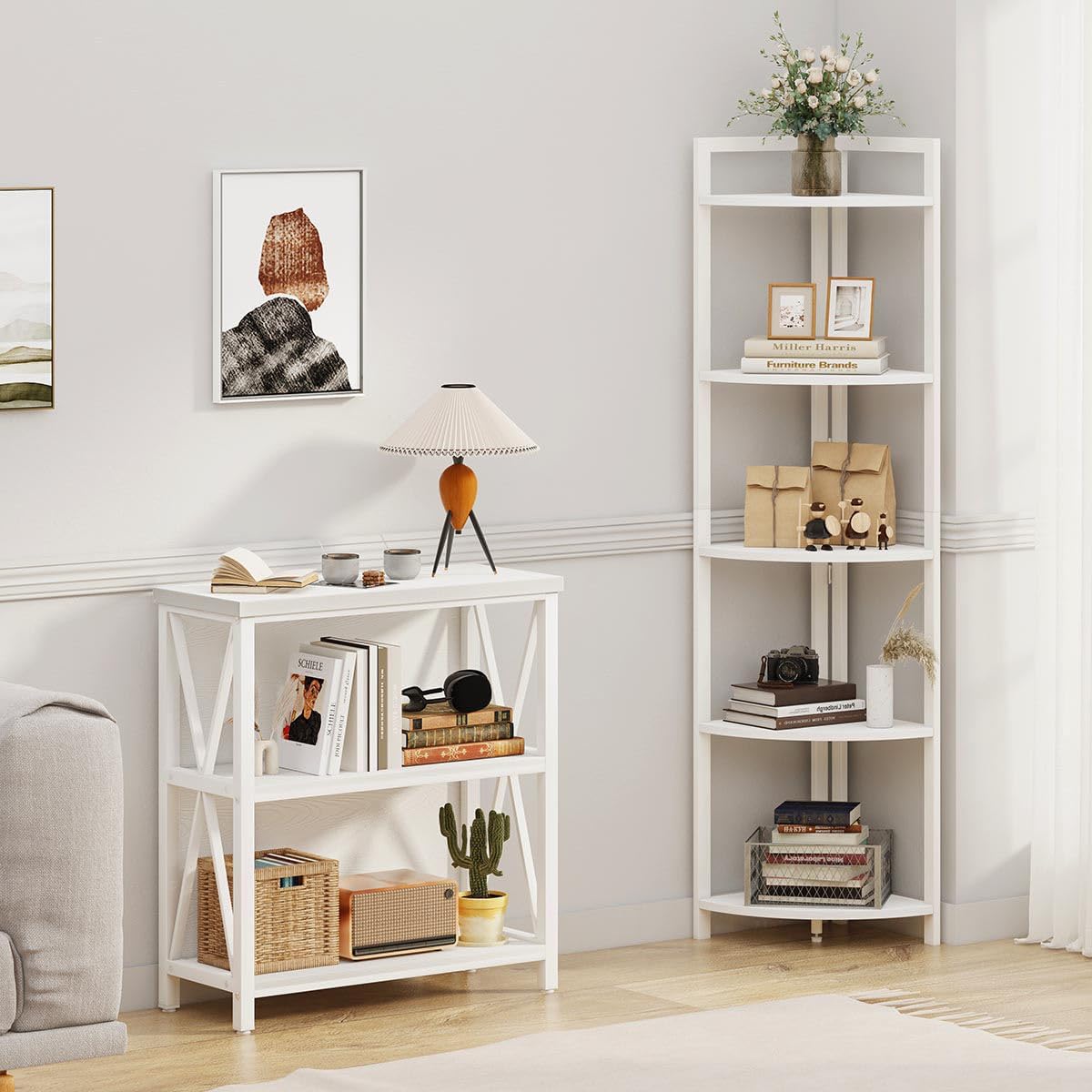 FATORRI Tall Corner Shelf 5 Tier Bookcase Stand