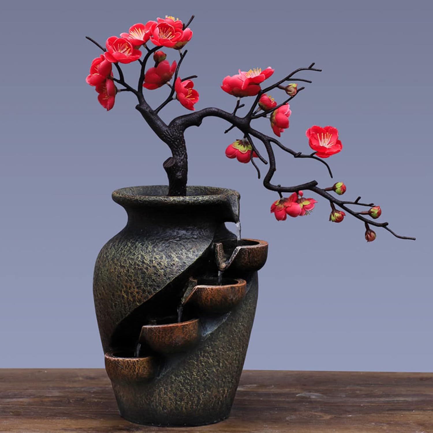 Decorative Indoor Tabletop Fountain with Simulation Tree Flowers