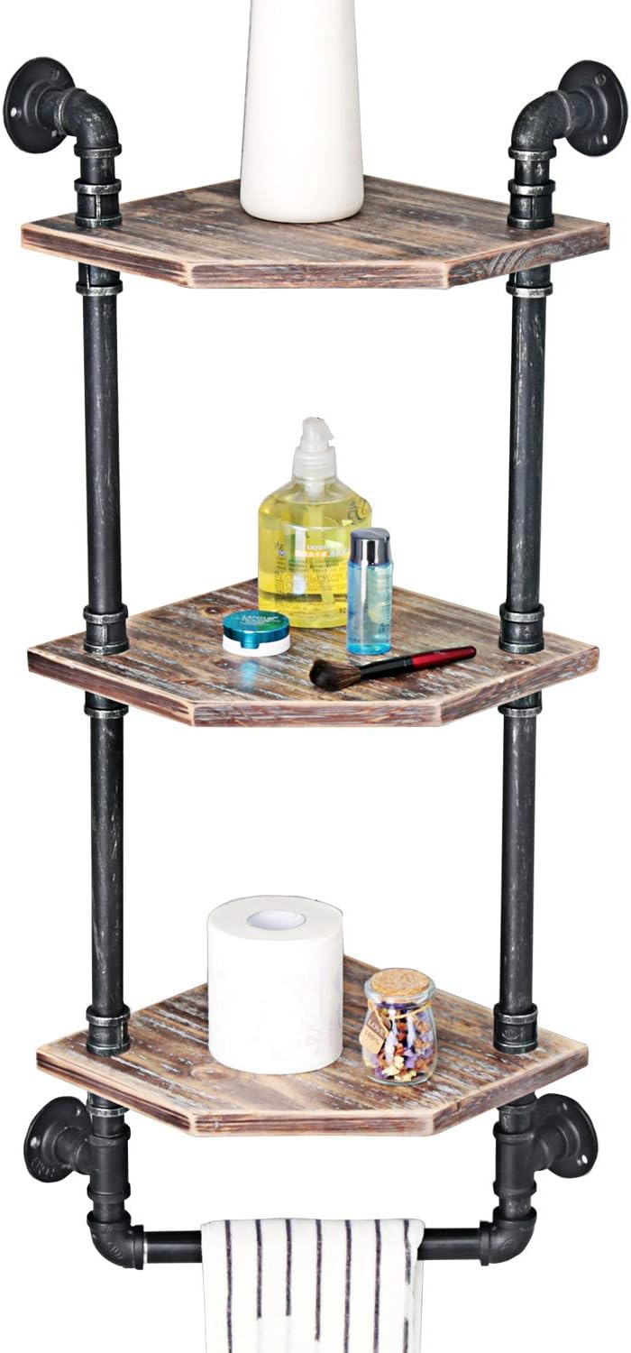 MBQQ Industrial Pipe Shelf 3 Tiered Floating Wood Decor