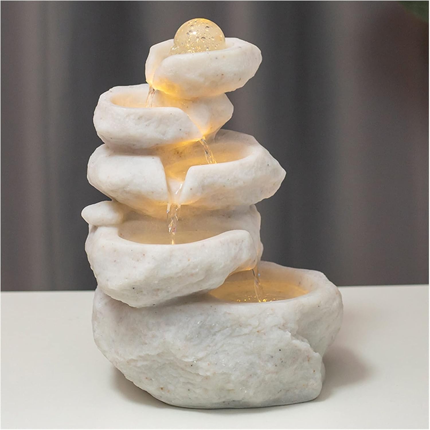 Waoceo Tabletop Fountain with LED Lights and Waterfall Design