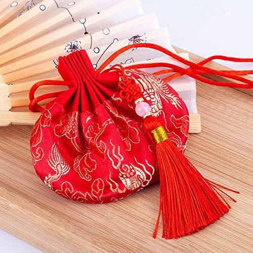 4 Pcs Embroidered Drawstring Scent Bags with Tassel Red