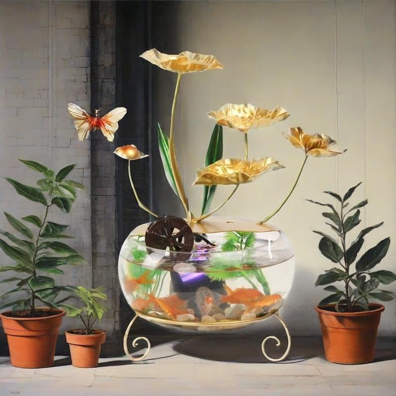Golden Tabletop Fountain with Lotus Leaf Design JS01601