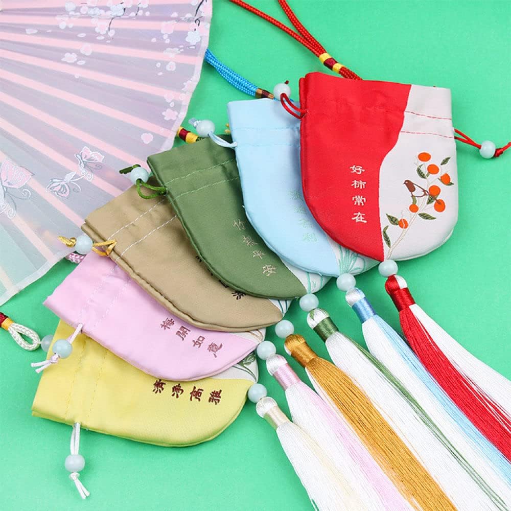 4 Pcs Empty Scent Sachet Bags with Drawstring Green Brocade