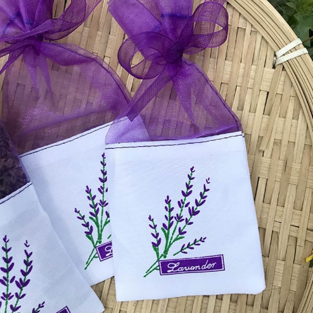 Lavender Sachet Bags - 12 Pack Refillable Organza Drawstring Pouches