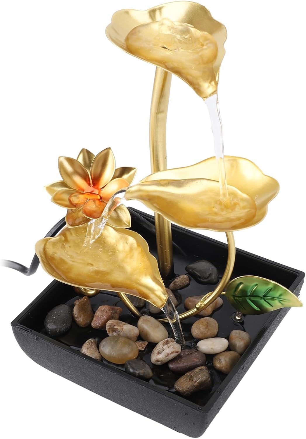 Zerodis Tabletop Waterfall Fountain with LED Light and Adjustable Flow