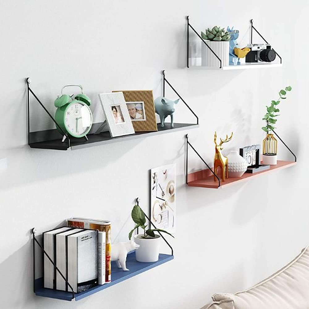 Red Decorative Metal Floating Wall Shelf