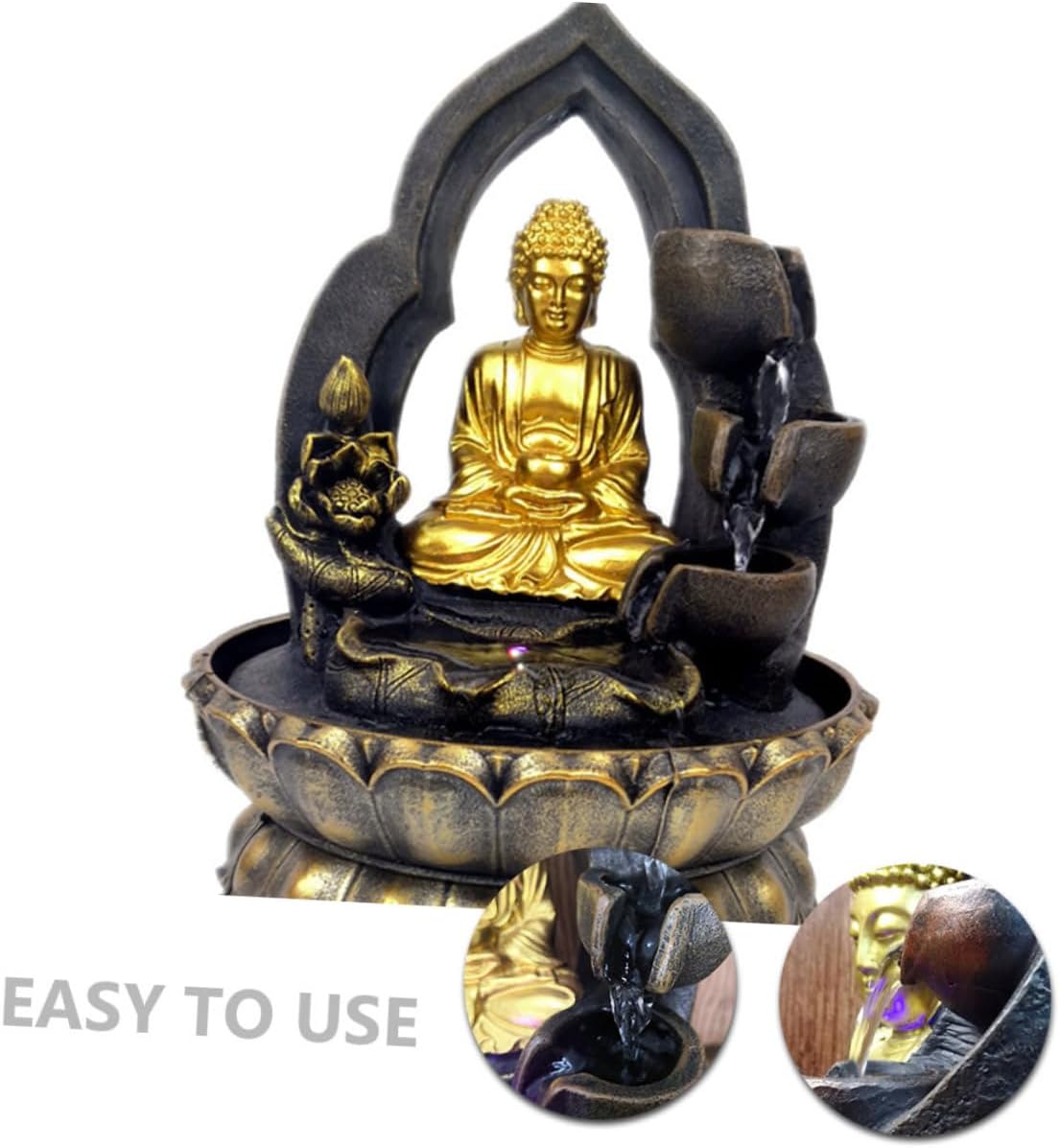Happyyami 110v Resin Buddha Waterfall Fountain Tabletop Decor