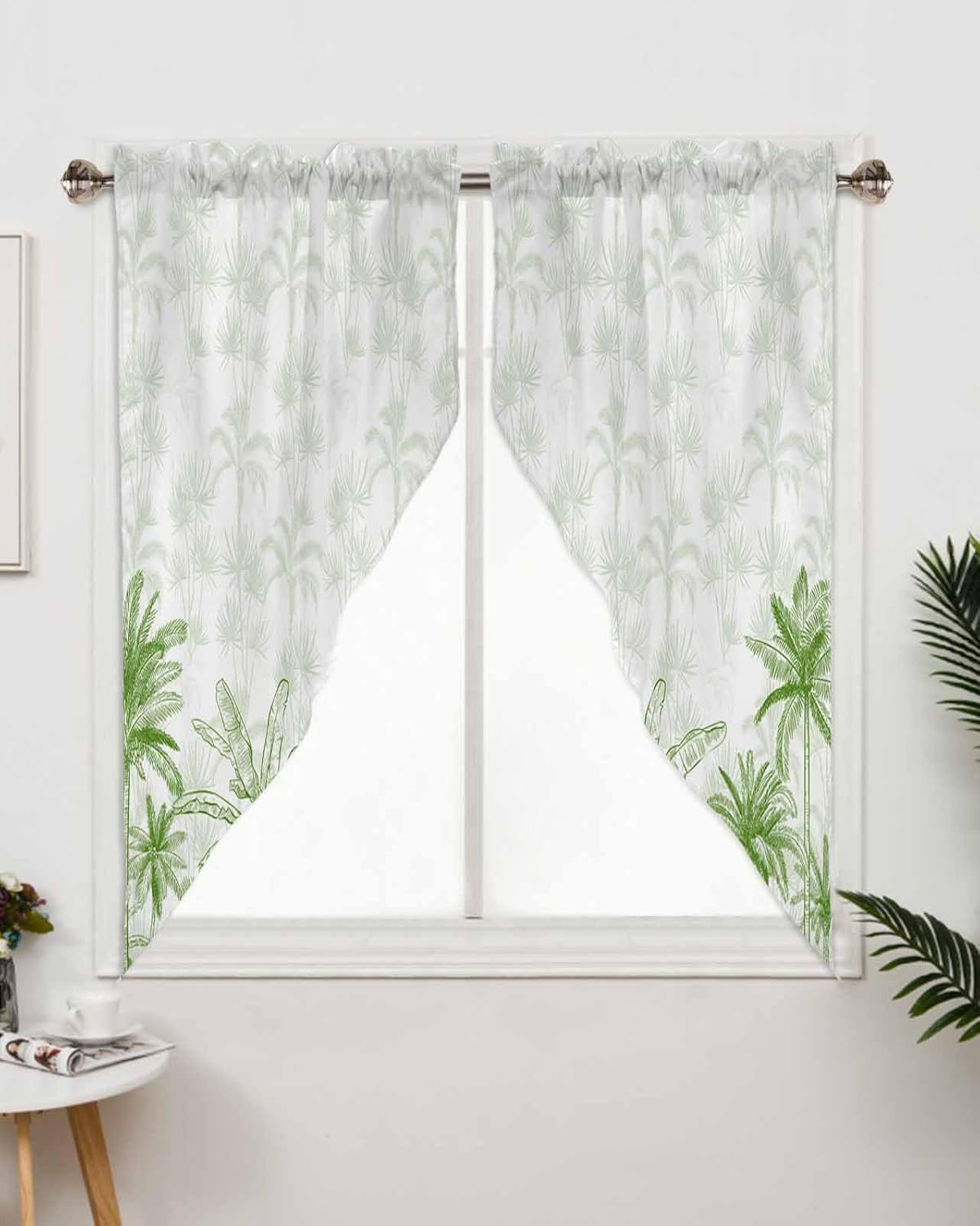 Green Palm Trees Swag Valances for Windows 36 Inch Set