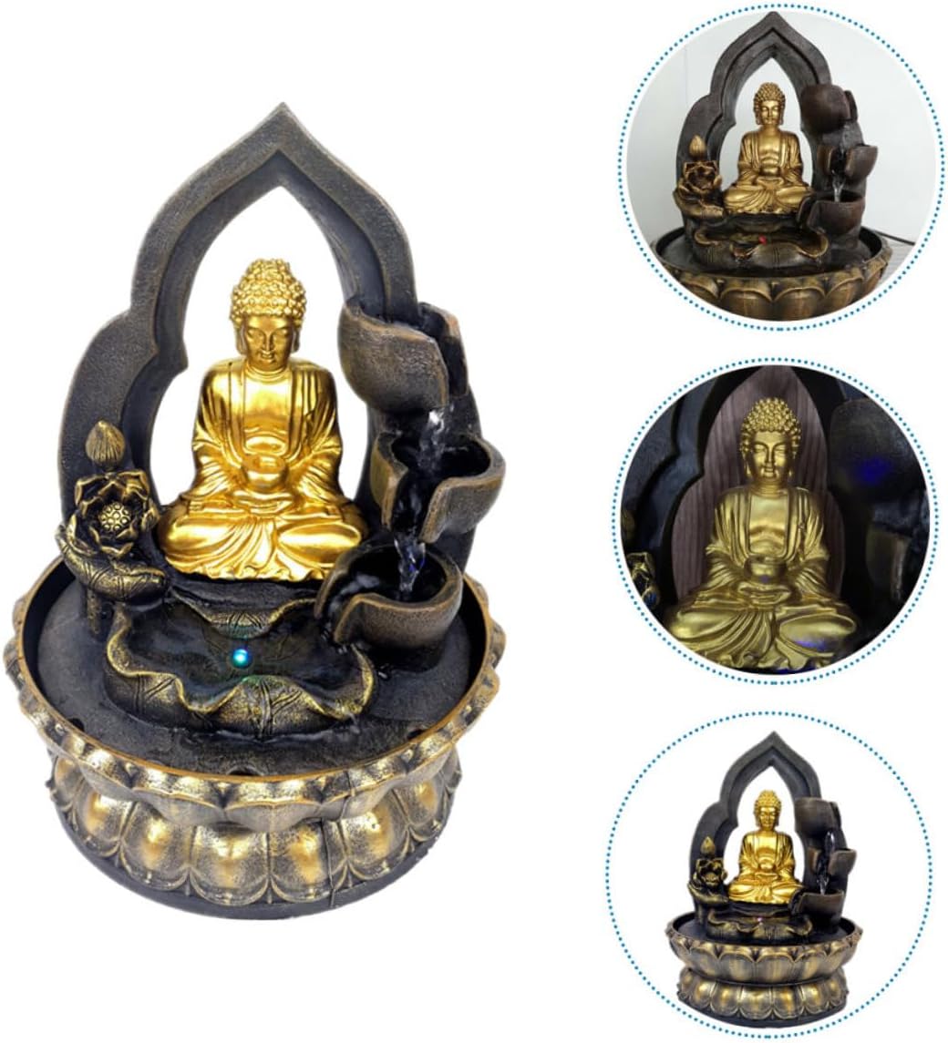 Happyyami 110v Resin Buddha Waterfall Fountain Tabletop Decor