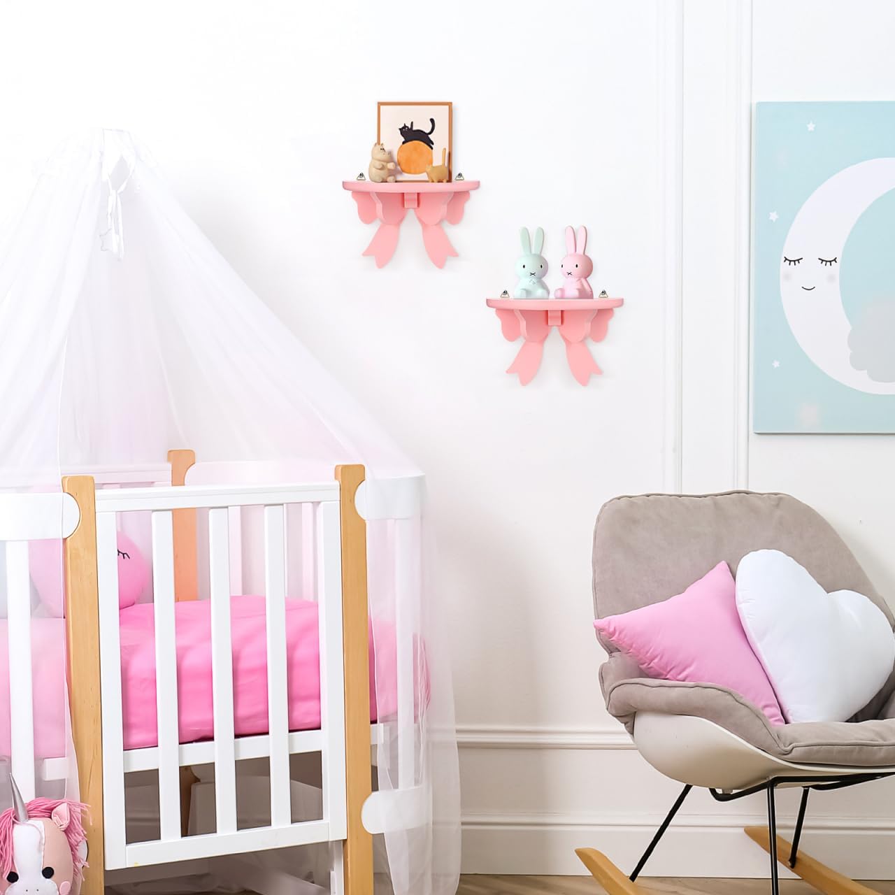 DOITOOL Wooden Floating Shelf Wall Mounted Pink