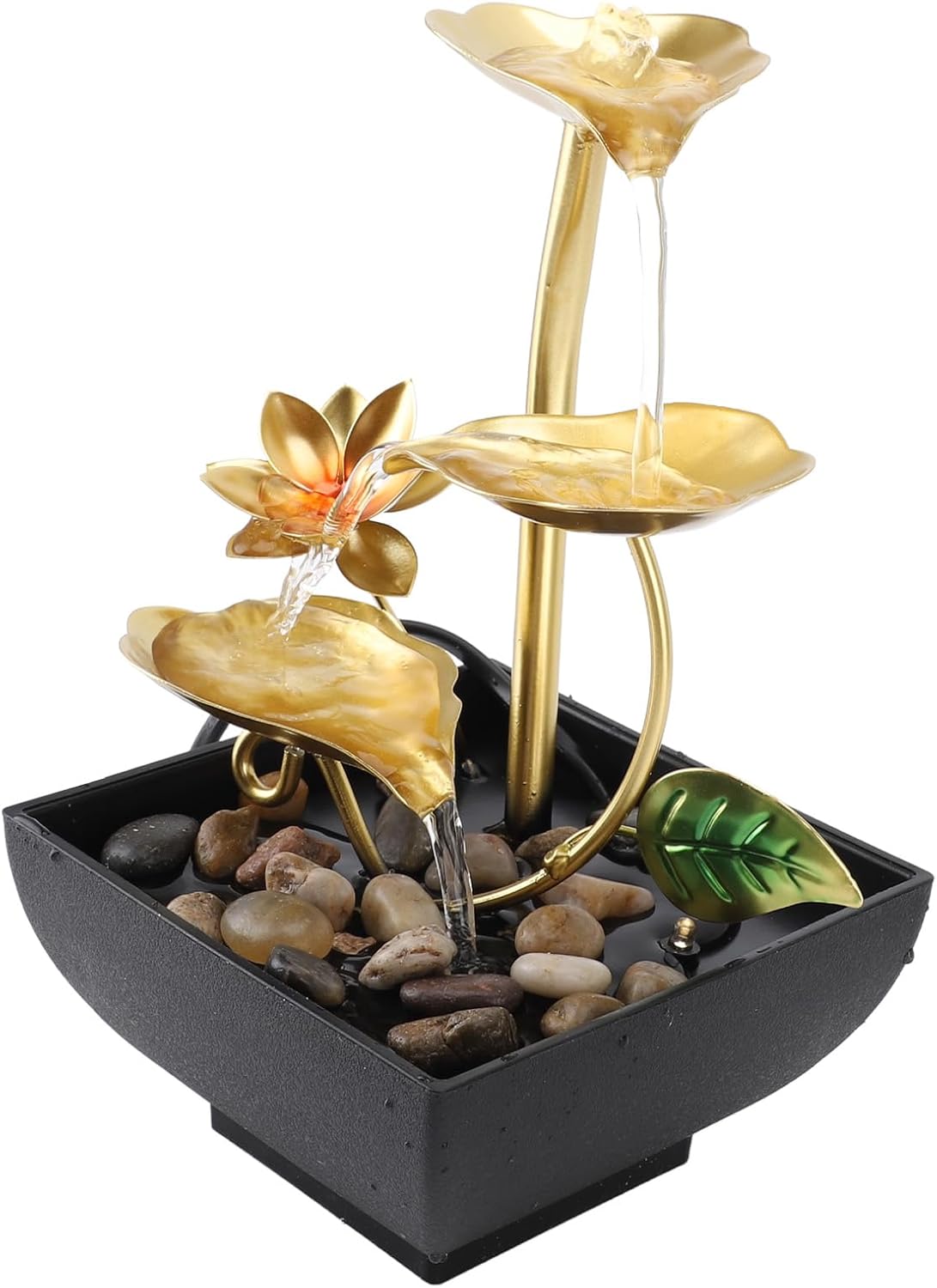 Zerodis Tabletop Waterfall Fountain with LED Light and Adjustable Flow