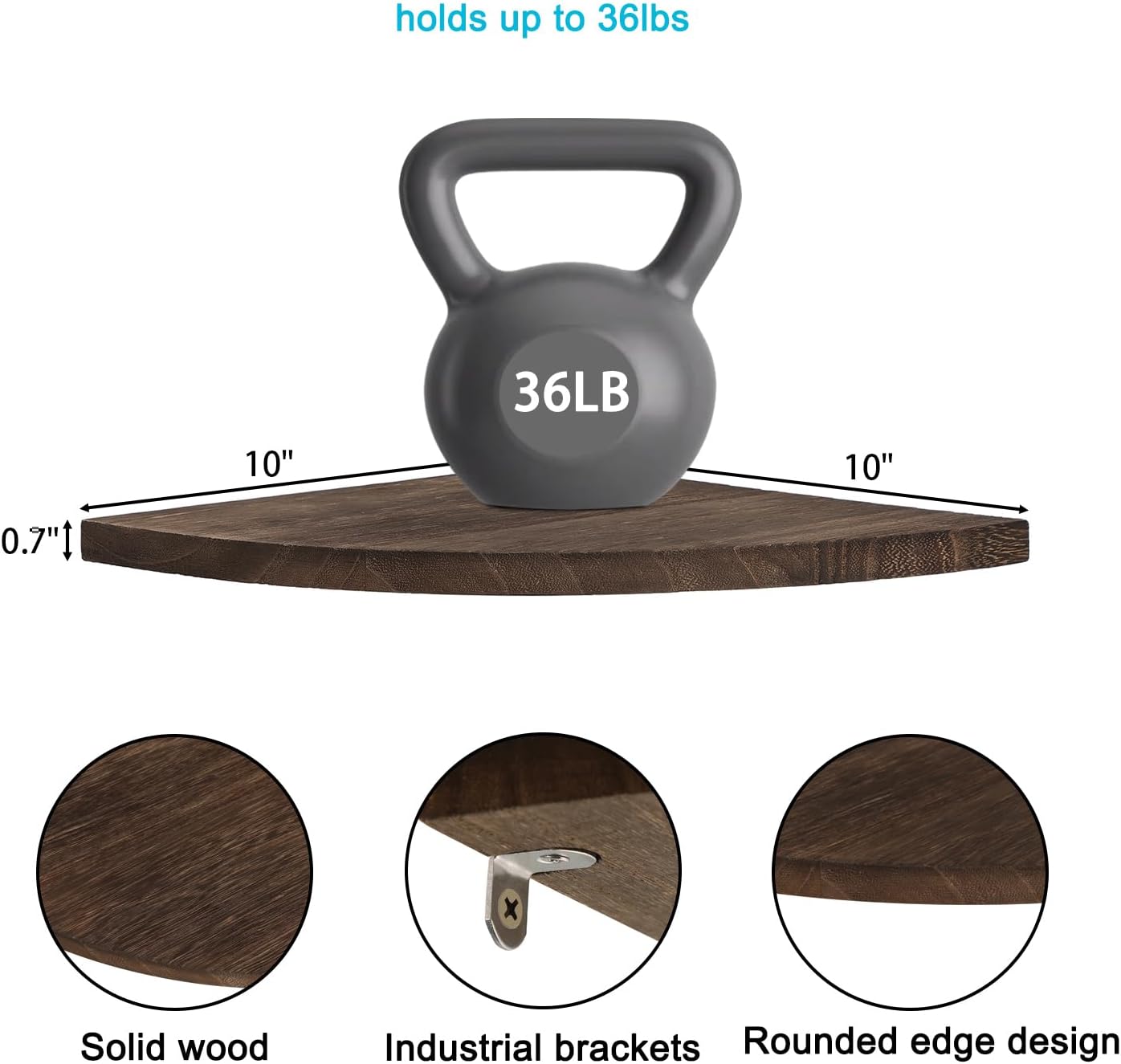 Wood Corner Floating Shelves with Cable Raceway 10 Inch