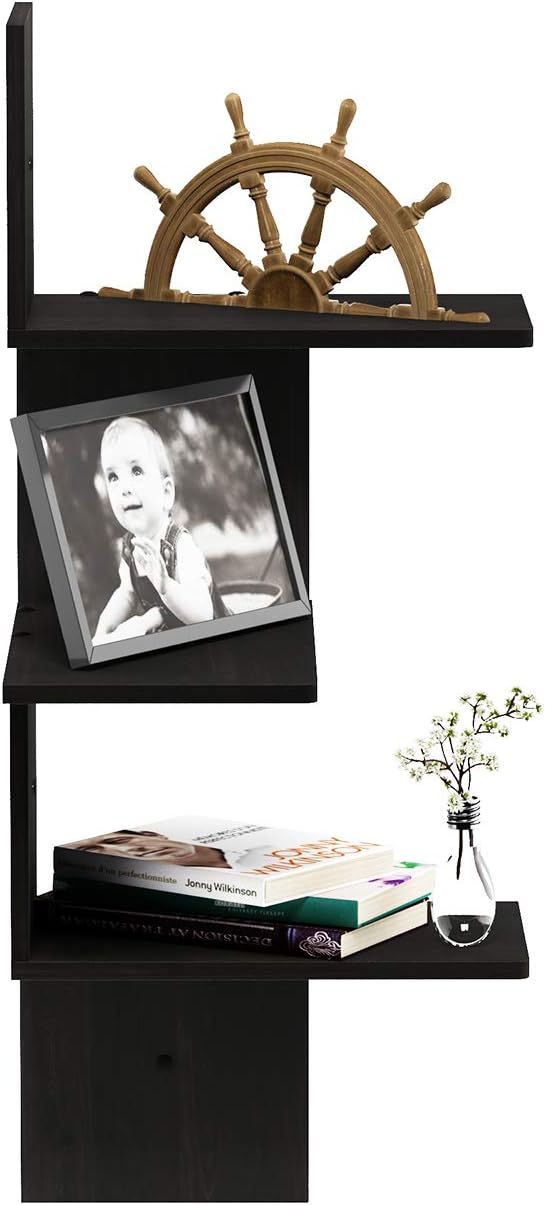 Furinno Rossi Wall Mounted Shelves 3 Tier Rectangle Espresso Black