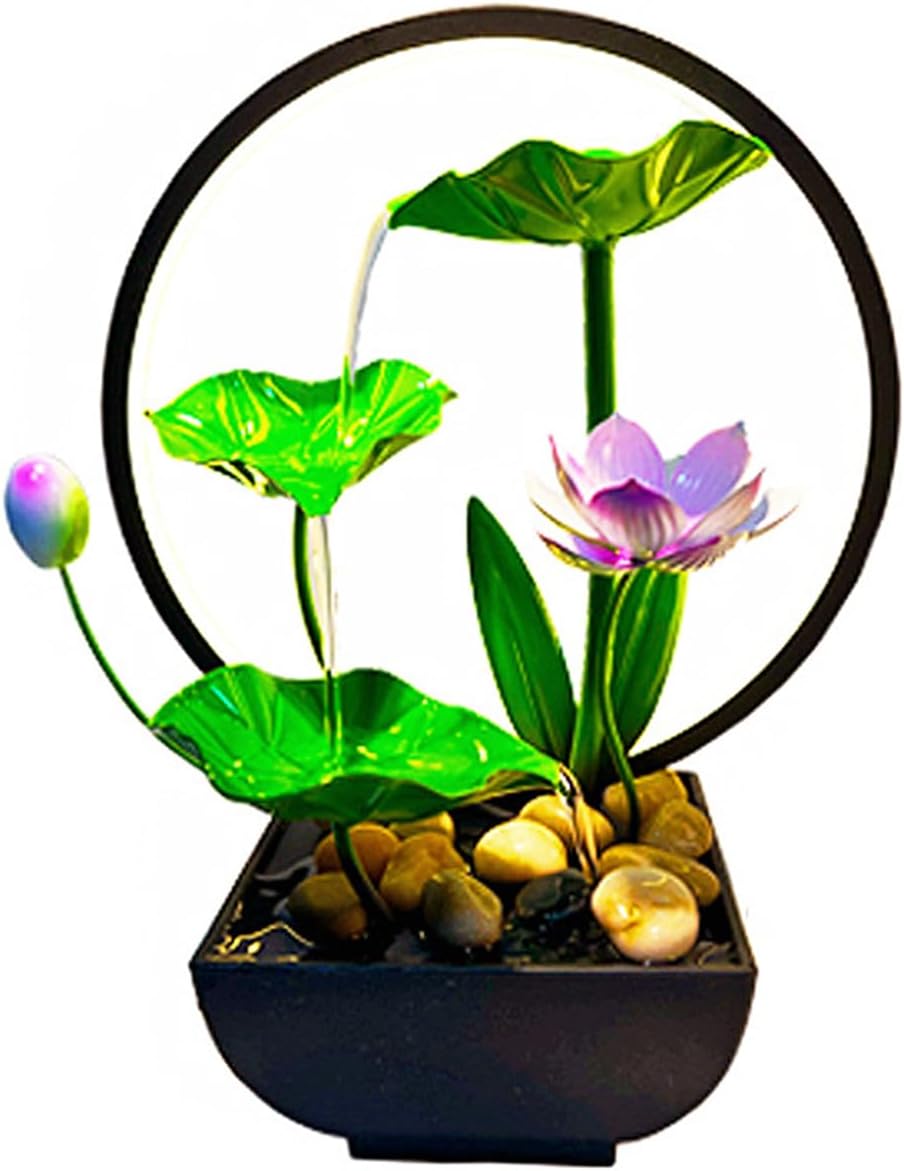 Waterfall Fountain with Light Ring for Home Office Decor